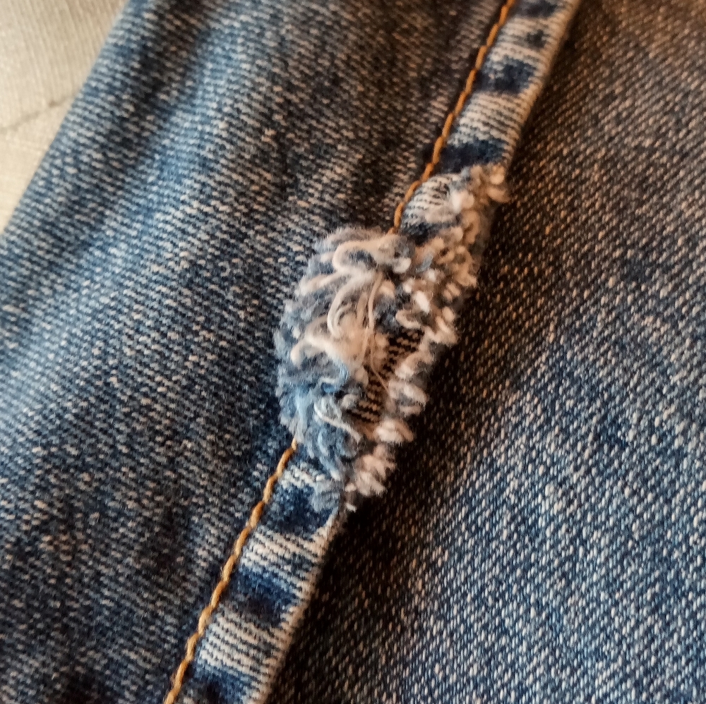 Anthropologie Blue Denim Jacket with White Crochet Hem - Picture 3 of 12